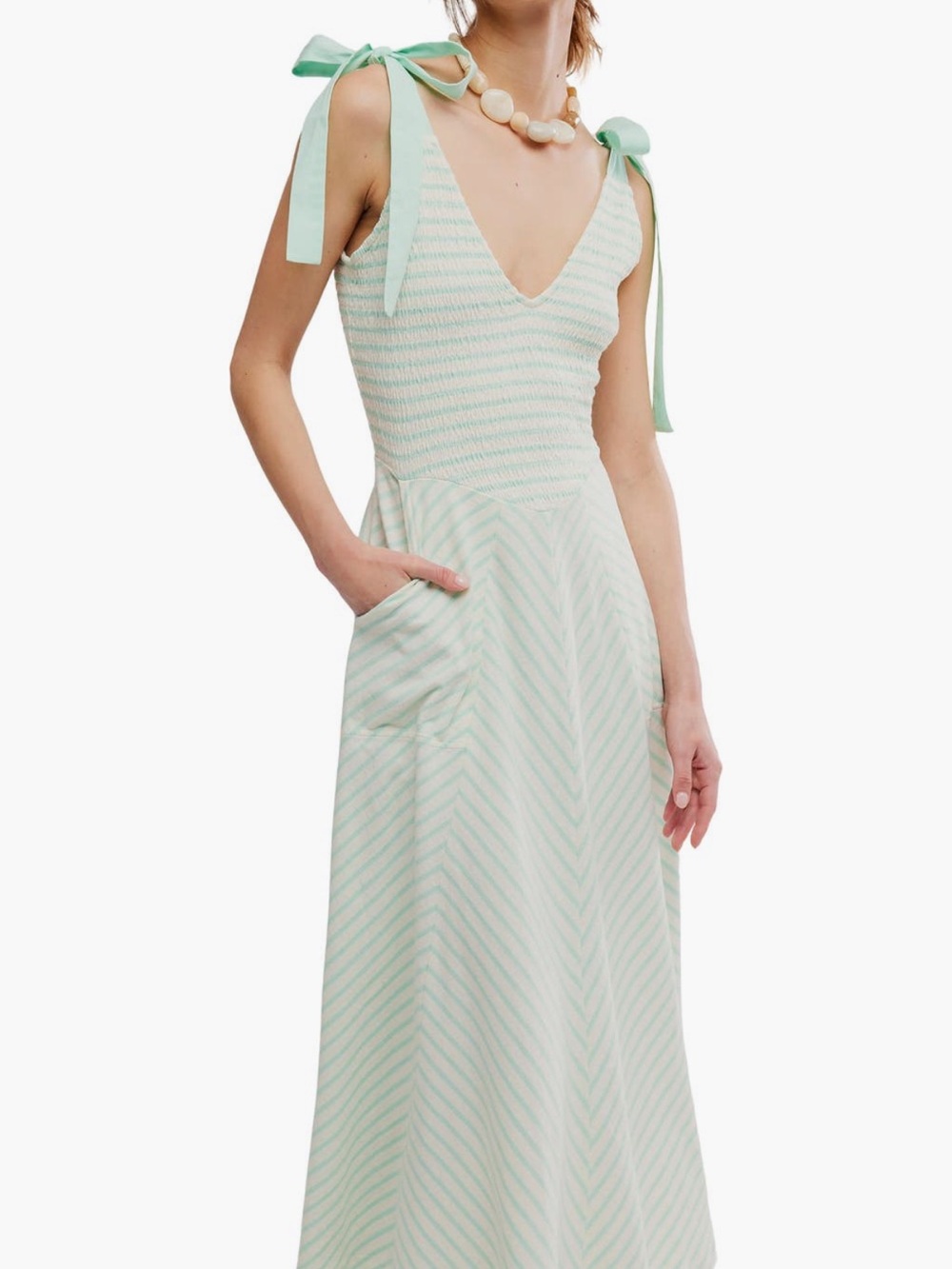 NWT Free People 🎀💚 Cecelia Stripe Tie Shoulder Midi Dress